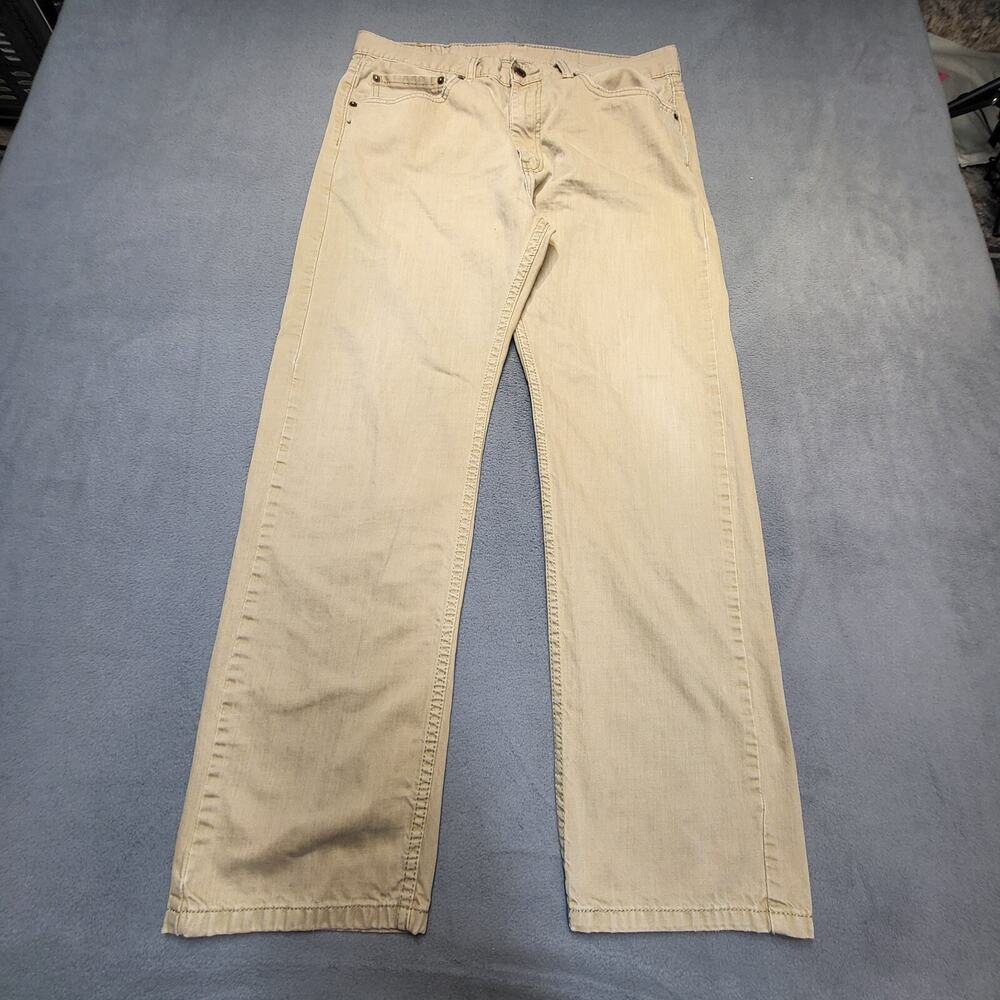 Levis 505 Pants Mens 34x29 Beige Classic Straight Leg Distressed